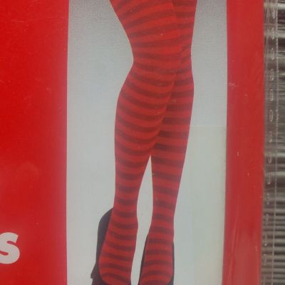 NEW - Amscan One Size Tights - Black + Red Stripe