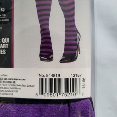 Adult Women's Plus Size Purple & Black Striped Tights  Black/purple NEW