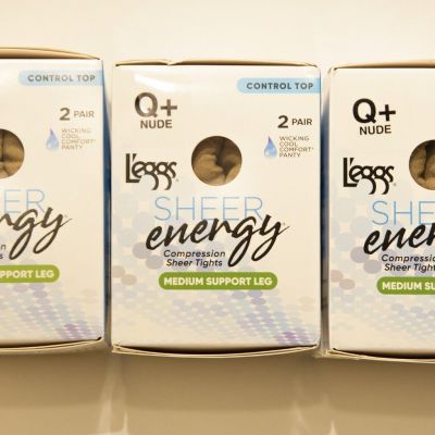 L'eggs Sheer Energy Control Top Pantyhose Size Q+ Nude 6 pair made in China