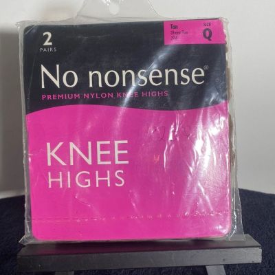 Vintage No Nonsense Premium Nylon Knee Highs Sheer Tan 2 Pairs Size Q