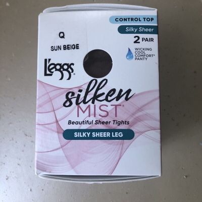 L’eggs Silken Mist Sheer Tights Panty Hose Control Top Sun Beige New Queen 2 Pr