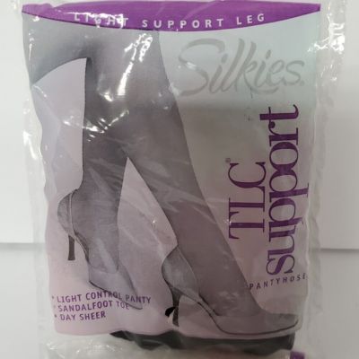 Silkies TLC Pantyhose Jet Black Size Large Light Support Sandalfoot Toe #020308