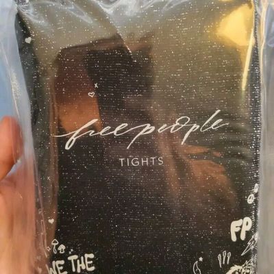 Free People Black Glittery Tights One Size Retail $30