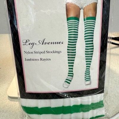 Leg Avenue St Patrick's Green Striped Thigh High with Clover Tops - One Size NEW
