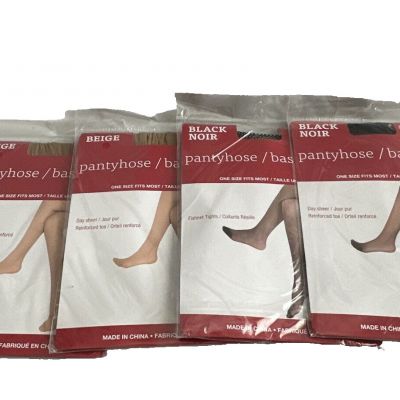 Greenbrier Pantyhose One Size Black Beige Fishnet Tights Day Sheer Lot 4 Pairs