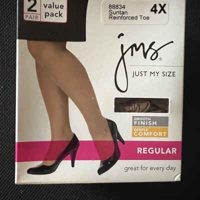 NEW 2 pair Pack Just My Size JMS Smooth Finish Pantyhose Nylons Suntan Size 4X