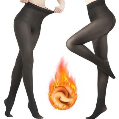 Fleece Lined Tights Women,Winter Warm Fake Translucent Tights Large 1pc Black