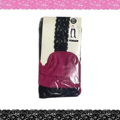 Black lace suspender garter tights w hot pink trim