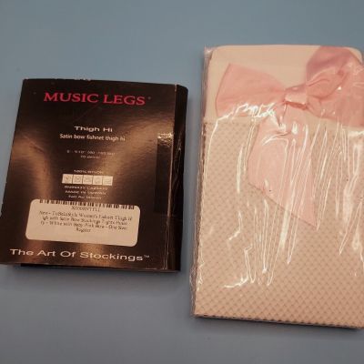 Music Legs Womans Thigh Hi Fishnets White One Size fits most w/pink satin bow