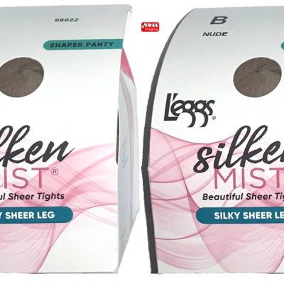 L'eggs Silken Mist Pantyhose SHAPER PANTY Silky Sheer Leg Tights B-NUDE - 2 Pack