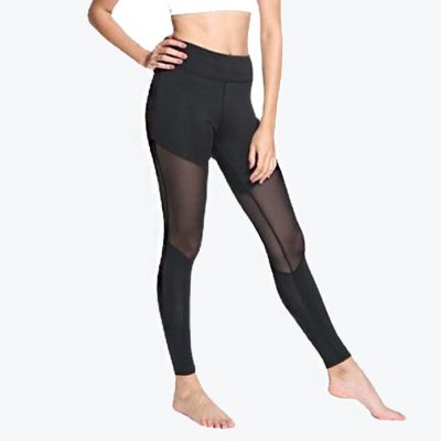 Women Sexy High Waist Mesh Panel Side Leggings Tummy Control Skinny Yoga Pants
