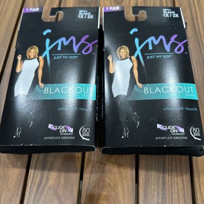 Just My Size Blackout Ultra Soft Touch Glide On Black Tights 1X 2X Lot of 2 NWT