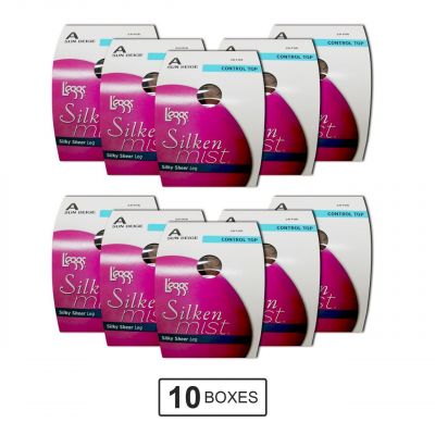 Leggs Silken Mist Control Top Pantyhose, Sun Beige, Size S - (10 Pairs)