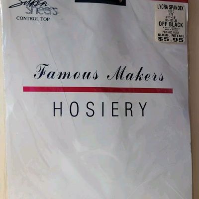 New Famous Makers Hosiery Control Top Pantyhose Size C Off  Black NOS Free Ship