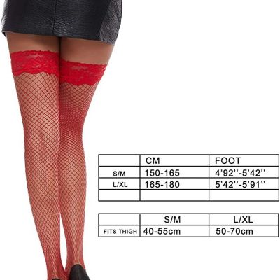Women'S Fishnet Thigh High Stockings with Silicone Lace Top 1 Pairs