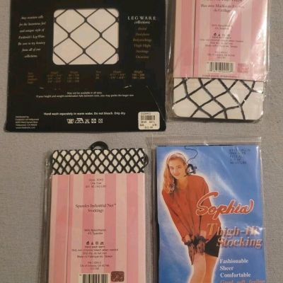 Black Fishnet/sheer Thigh High Stocking And Pantyhose (Lot Of 4)