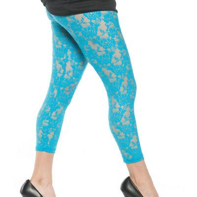 Neon Blue Lace Leggings Halloween Costume Accessory Pants Hosiery Adult Women
