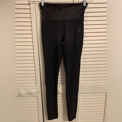 SPANX Women’s Leggings Small Black Faux Leather Tummy Control Oil Shiny Legging