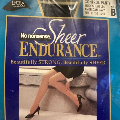 No Nonsense Sheer Endurance Pantyhose Control Top Size B Sheer Toe American Navy