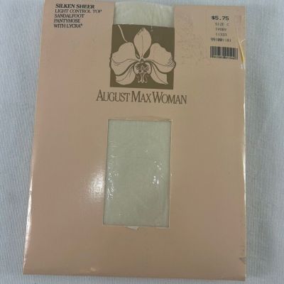 Vintage August Max Woman Silken Sheer Pantyhose With Lycra Size C Ivory