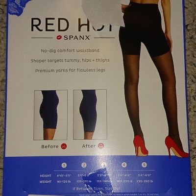 RED HOT by SPANX Black Shaping Sheers Sz 4 180-220 Lbs Full Length Pantyhose