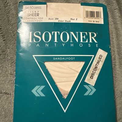 NWT Vintage Isotoner Silky Sheer Control Top Sandlefoot Size 1 Peach Pantyhose