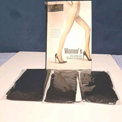 G&Y Classic Women’s Fashion Pantyhose Sheer Black Medium 3 Pairs Control Top