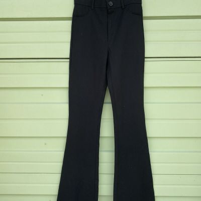NEW ZARA Black BUTTONED FLARED TROUSERS PANTS Zip Waist 26'' Size S #7200