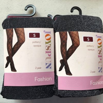 2 Packs of 2 Joyspun Maroon Opaque  & Silver Black Shimmer Tights Size Small