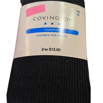 Covington Sears Sz C Black Fashion Textured Ribbed Tights Control Top up to 6'