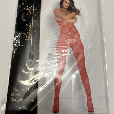 Rene Rofe Strapped Up Sheer Bodystocking Red BODY STOCKING Lingerie SEXY O/S