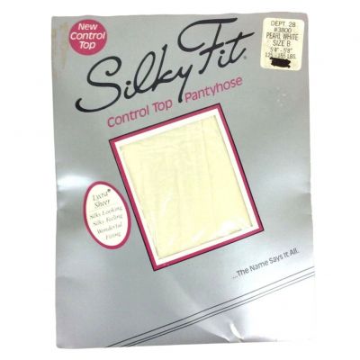 Silky Fit Control Top Pantyhose Lycra Sheer Size B Nylon Blend Pearl White