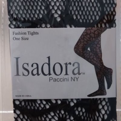 NEW Isadora Paccini NY Fashion Tights Fishnet Nylon BLACK Paisley ONE SIZE