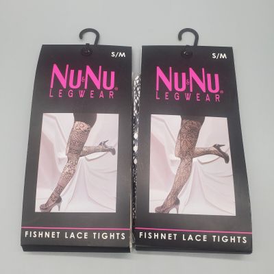 2 Nu&Nu Legwear Fishnet Lace Tights stockings Black S/M 4'10