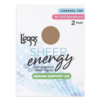 L'eggs Sheer Energy Medium Leg Support Control Top Tights 2 Pairs Nude Sz B