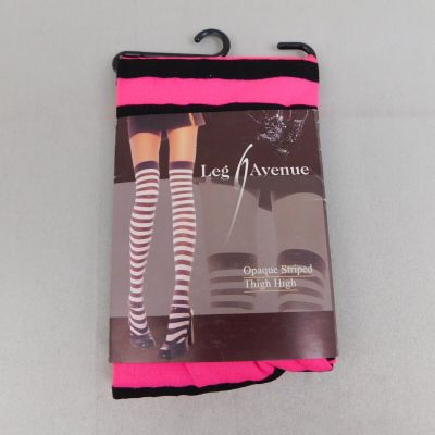 Leg Avenue 6005 Opaque Striped Thigh High Stockings - Pink, One Size #3770