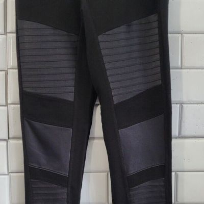 Express Ladies Moto Style Black Leggins Elastic Waist Slim Fitting High Waist...