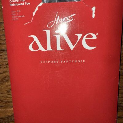 Vintage HANES ALIVE Full Support Control Top Pantyhose Sz F ~ Barely Black