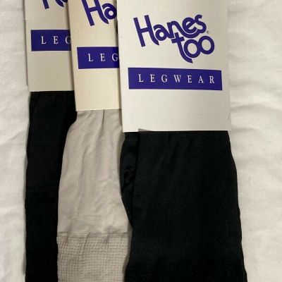 Vtg - Hanes Too Legwear Nylon Socks Women's Black Gray- 3 pair.