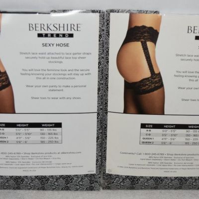 2 Berkshire Black White Sexyhose Stockings Pantyhose Garter Belt Lot A-B A B