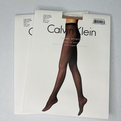 Calvin Klein Sheer Stretch Pantyhose Size A Buff Sheer To Waist 2 Pairs