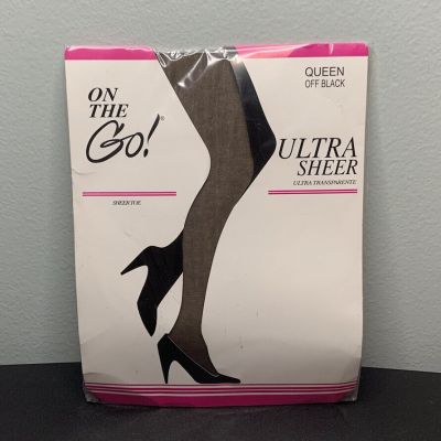 Vtg On the Go! Pantyhose Ultra Sheer Off Black Sheer Toe Size Queen, 1 Pair