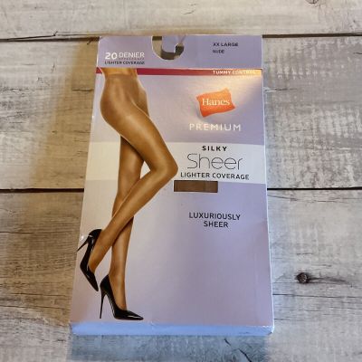 Hanes Premium Pantyhose Nude Size XXL Tummy Control Silky Sheer Lighter Coverage