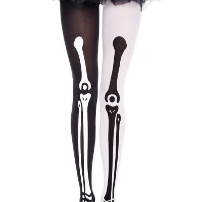 Music Legs Black White Mismatch Skeleton Print Spandex Pantyhose Tights
