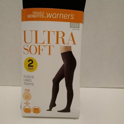 Blissful Benefits by Warners Fleece Black Footed Tights Pack of 2 Small/Medium