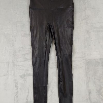 SPANX Black Faux Leather Leggings Shiny Coated Women's Size Medium