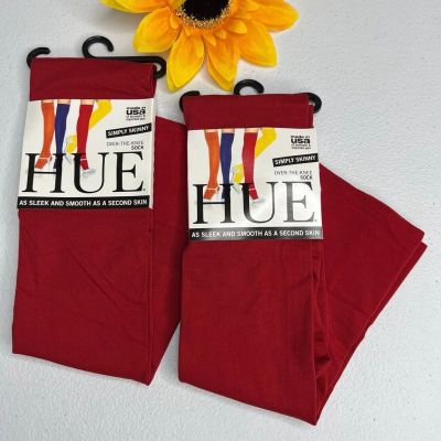 HUE Womens Deep Red Knee Highs One Size Simply Skinny 2 Pairs New