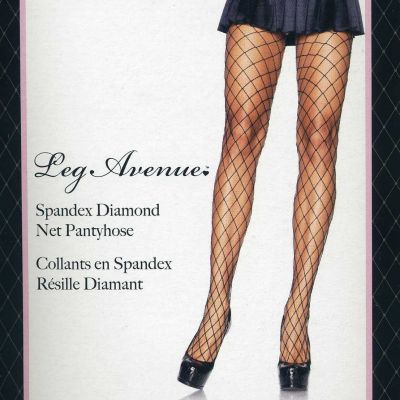 Spandex Diamond Net Pantyhose Adult One Size Black White Fishnet Leg Avenue 9005