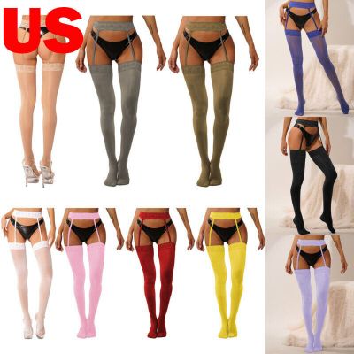 US Women Suspender Pantyhose Crotchless Thin Tights Floral Lace Sheer Stockings