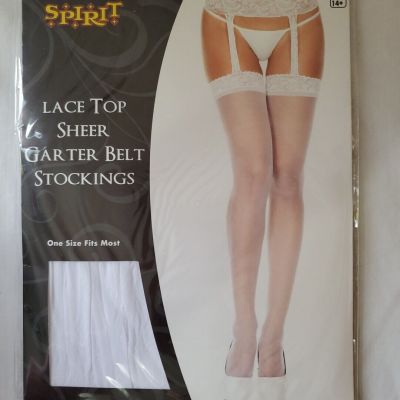 Spirit  Lace Top Sheer Garter Belt Stockings OSFM Bridal 90-165 Lbs